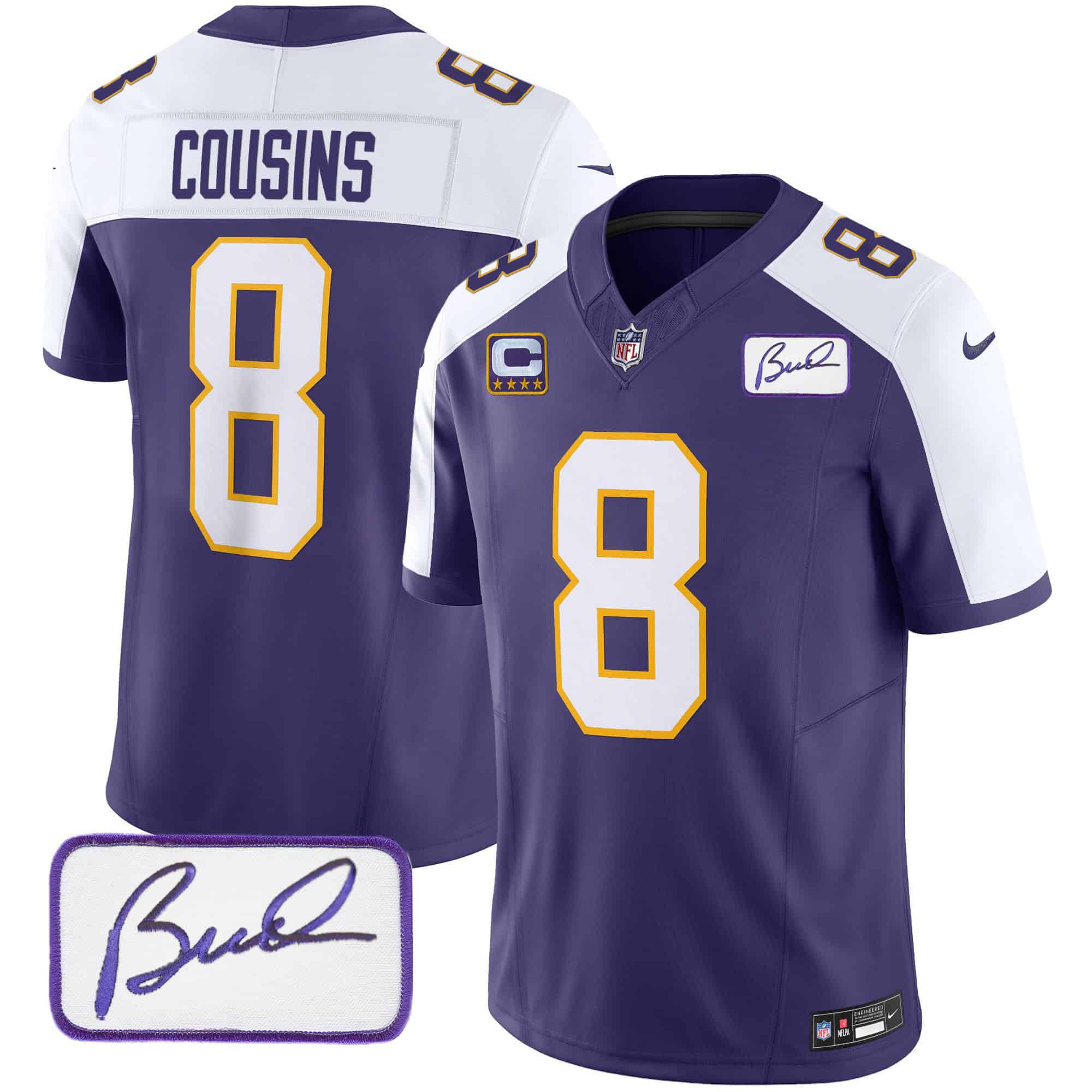 Men Minnesota Vikings #8 Cousins Purple 2024 Nike Bud Grant Patch Classic Limited NFL Jersey->indianapolis colts->NFL Jersey